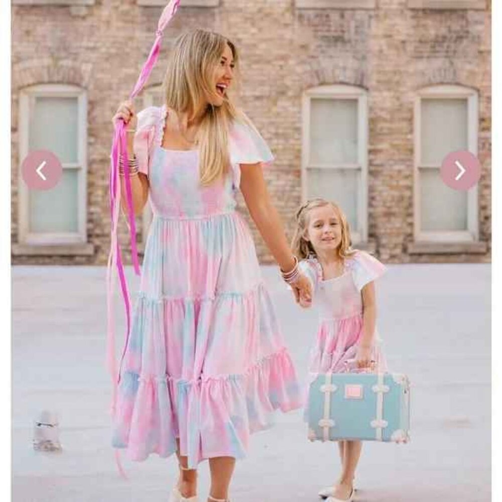 Ivy City Co Pastel Pink & Light Blue Tie-Dye Midi Dress